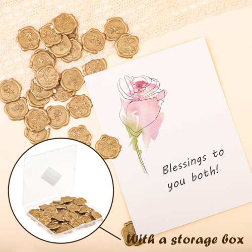 WSICSE Wax Seal Stickers, 60 Pack, Light Gold, 1.2Inch, 4 Styles - color: 4 Flower Styles- Light Gold