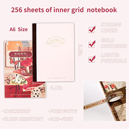 emmoolife Scrapbooking Supplies Kit, Vintage Mushroom Aesthetic Scrapbook Kit for Bullet Junk Journal, Stationery, A6 Grid Notebook, DIY Journaling Supplies, Birthday Craft Gift for Teen Girl Women - color: Mushroom