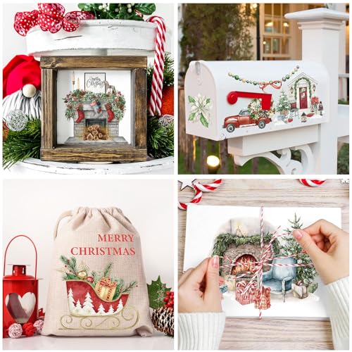 Whaline 12 Sheets Christmas Rub on Transfers Classic Watercolor Santa Snowman Gnome Transfer Stickers Winter Floral Bird Furniture Decals for Home Office Paper Wood DIY Crafts, 5.9 x 5.9 Inch - style: Christmas