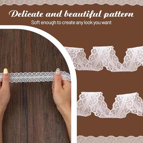 Lace Ribbon White Vintage Crochet Trim for Sewing, Gift Wrapping, Wedding Decor, Dress Embellishment, Flower Arrangements, DIY Crafts and Party Decorations, 25 Yards 1 Inch - color: White