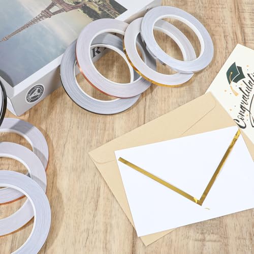 8 Rolls Metallic Washi Tape,Washi Tape Metallic for Crafts Gift Wrapping Home Party Decorations, Black, Gold, Sliver, Rose Gold