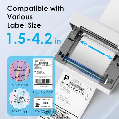 KNAON Bluetooth Thermal Shipping Label Printer, 4x6 Portable Thermal Address Label Printer for Small Business, Compatible with iPhone,Android,Windows,Mac–Works with Etsy Shopify USPS&More, White - color: White
