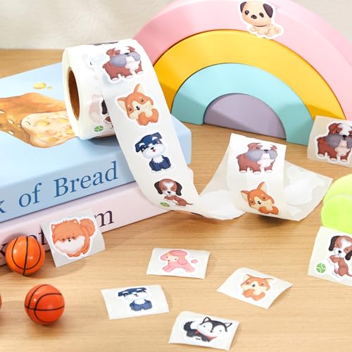 Qeeenar 500 Pcs Dog Stickers for Kids Roll, Cute Animal Reward Party | Adorable Puppy Designs, Classroom Rewards, Pet Lover Gifts, Scrapbooking Decorations, Teacher Supplies, Party Favors - style: Dog