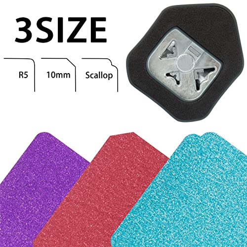 QIQQIKIN Corner Cutter 3 in 1 (R5+10MM+Scallop) Edge Rounder Punch, Paper Corner Punches for Paper Crafts, Picture Photo Clipper Laminating Scrapbook Chomper Business Card Making Junk Journal Supplies - color: Dark grey