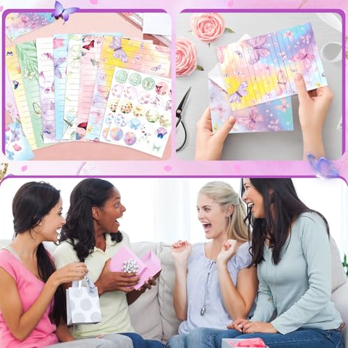 160 Pcs Stationery Paper Envelopes Set | Includes 50 Writing Paper & 50 Envelopes & 60 Dot Stickers,Butterfly Letter Writing Stationery Paper Envelopes(10Style) - color: Butterfly