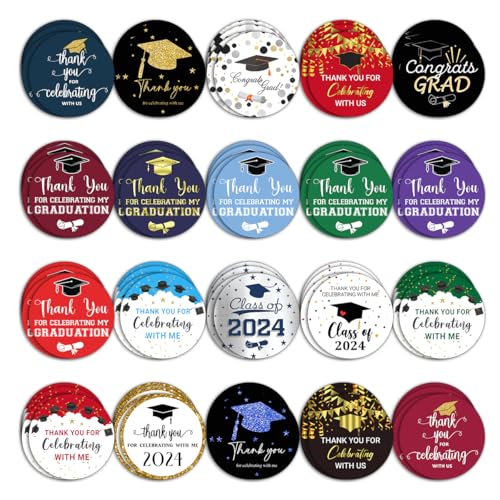 Pack 90 Pcs Thank You Stickers for Party Favors for Celebrating with Us Graduation Labels School Supplies Funny Cute Aesthetic Sticker Round Waterproof Small Vinyl Decals Bulk - color: Purple A24