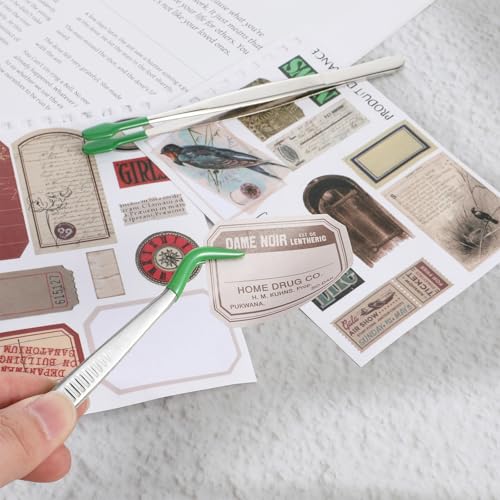 Rubber Tipped Tweezers, 2 Pcs PVC Coated Tweezers for Crafting Long Bent and Straight Flat Tip Precision Tweezers for Crafts Stamps Coin Beads Jewelry Industrial Electronic Lab (Green) - color: Green