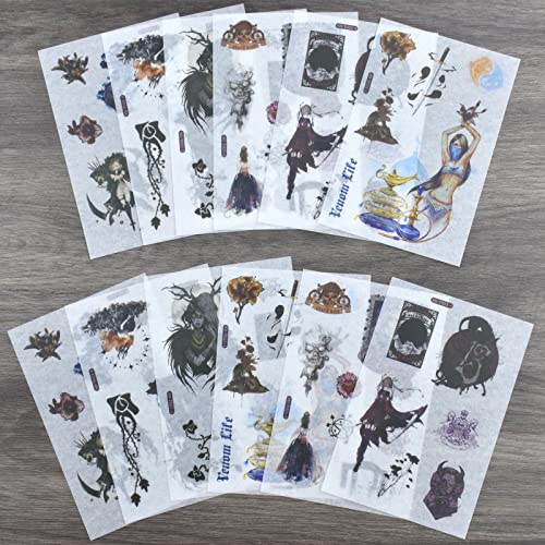 12 Sheets Gothic Style Washi Stickers Scrapbooking Supplies Journaling Vintage Scrapbook Sticker DIY Art Craft Retro Decals for Junk Journals Planner Diary Agenda Bike Skateboard Laptop Collage Albums - color: G