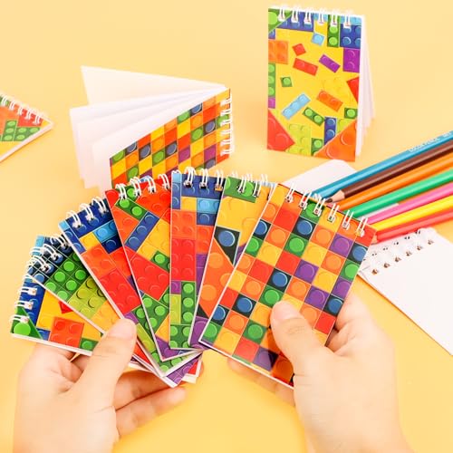 Hooqict 24 Pack Small Pocket Notebook Bulk Mini Building Block Notebooks Party Favors Mini Spiral Notepads Memo Pads for Birthday Party Favors, Goodie Bag Stuffers, Rewards - style: Building Block