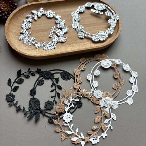 2Pcs Vintage Leaves Wreaths Flower Metal Die Cuts, Lace Circle Leaf Cutting Dies Cut Stencils for DIY Scrapbooking Album Decorative Embossing Paper Dies Card Making - color: 2pcs Wreaths