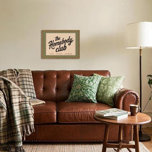 Funny the Homebody Club Sign Wall Art Vintage Homebody Wall Decor Picture Trendy Teen Boy Quote Room Poster Canvas Painting Print for Living Room Bedroom 12x16 inch Wood Framed - color: Green Cowboy B, size: 16"L x 12"W