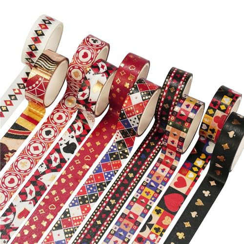 VIVIQUEN Vintage Poker Gold Washi Tape Set, 15mm Vintage Masking Tape Decorative Tape for DIY Scrapbooking, Crafts, Bullet Journal, Gift Wrapping, Holiday Decoration Planner Accessories - color: Red Poker