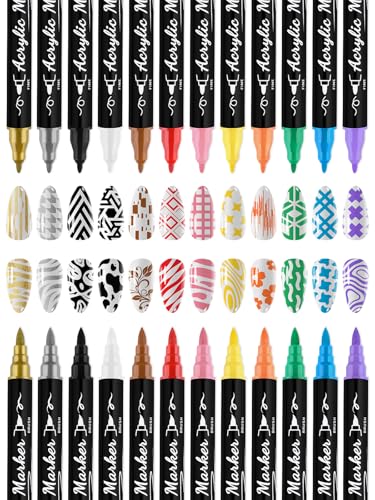 12 Color 3D Nail Art Pens Set, EBANKU Double-Tip Nail Point Graffiti Dotting Pen Drawing Painting Liner for DIY Nail Art Beauty for Christmas - color: Double Tips（B)