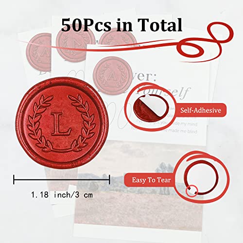 50Pcs Red Letter L Adhesive Wax Seal Stickers, Hand-Made, No Need Seal Stamp, Tear and Use Wax Stickers for Wedding Invitations, Envelopes, Christmas Gift - color: Red, size: L