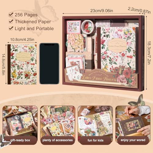 miikoul Vintage Scrapbooking Supplies Kit for Teen Girl Kid Women Diy Gift - color: Red Flower