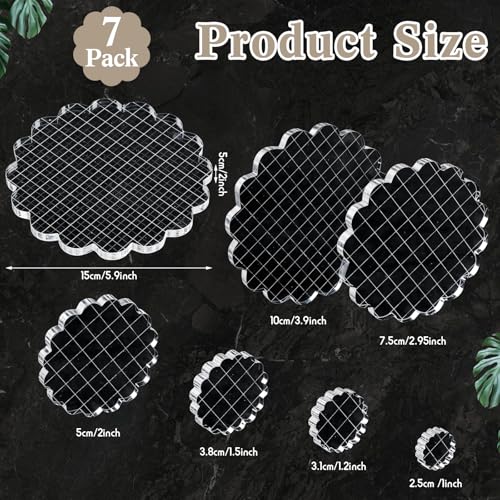 Mudder 7 Pcs Acrylic Stamp Blocks Set Clear with Grid Lines, Circular Lace - style: Circular Lace