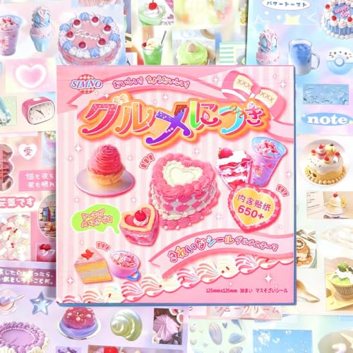 Kawaii Japanese Sticker Book, 650+ Pink Dessert Coquette Stickers, Cute Cake & Sweet Treats Aesthetic Decals for Journaling, Scrapbooking, Planner & DIY Handcraft Projects - color: Pink