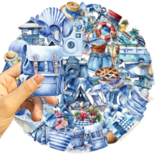 50 Pcs Beach Stickers Waterproof Summer for Scrapbooking | Transparent vinyl decals with ocean-inspired summer beach designs. Perfect for journals, laptops, phone cases, water bottles - style: Beach Stickers