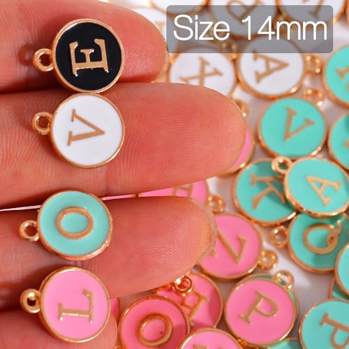Bulk Gold Enamel Charms for Jewelry Making, Colorful Metal Charms Pendant for Bracelet Necklace and Crafting - color: Alphabet 4 Color (104PCs )