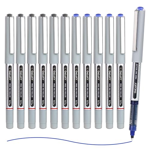 EYEYE Rollerball Pens 12 Pack 6 Black 6 Blue 0.7mm Medium Point Fine Tip Pens Quick Dry Liquid Ink Pens Smooth Writing for Journaling Office School Note Taking Supplies - color: Black+Blue, size: 0.7mm