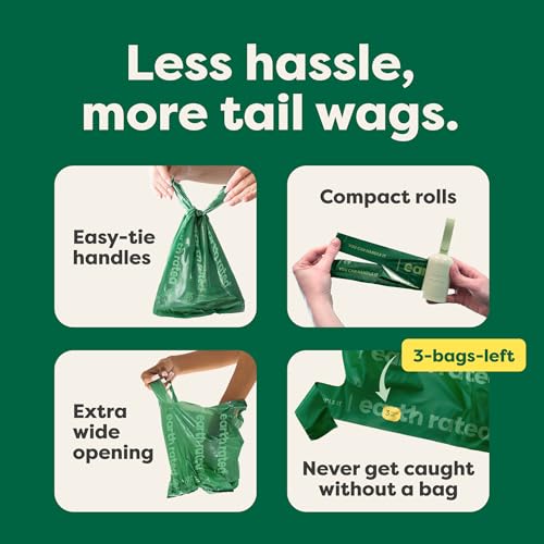 Earth Rated Dog Poop Bags for Dogs, 105 Easy Tie Handle Bags, Unscented - size: 105 Handle Bags (Rolls), style: Unscented