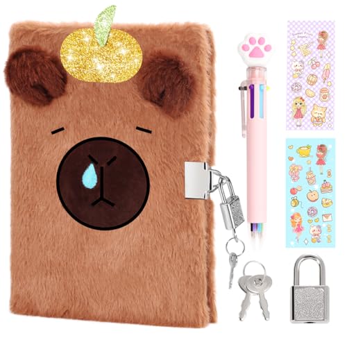 PrinBarBee Capybara Diary with Lock, Secret Journal for Girls Ages 4-12 - style: Capibara