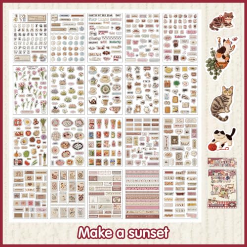 Sticker Scrapbooking Supplies for Junk Journal, 20 Sheets PET Stickers - Vintage Journaling Stickers(TZ-016-005) - color: Woven Sunset
