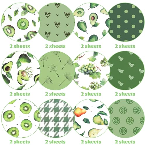 24 Sheets Green Fruit Avocado Kiwi Pear Grape Pattern Scrapbook Paper, 11.8x11.8 Inch Double-Sided Decorative Craft Paper, Scrapbook Specialty Papers for Card Making Photo Album Decor - color: WW133LSSGNYG