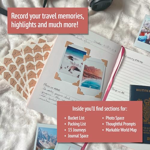 Travel Journal Couples Edition - Travel Memory Book, Trip Diary, Photo Album - 136pgs, 15 Trips. Includes Photo Corner Stickers. In Gift Sleeve. Travel Gift for Women and Men - A5 Red - style: Couples Edition