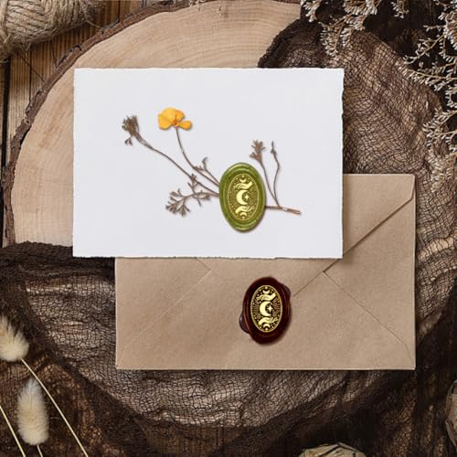 Moon Star Wax Seal Stamp Replaceable Envelopes DIY Seal Stamp Vintag Hand Oval Brass Head Wooden Handle for Divination Gift Birthday Party Invitation Card Wine Packages Back to School - style: Moon Star