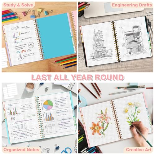 Graph Paper Notebook 8.5" X 11": 5 Subject Graphing Notebook with Dividers - color: Pink