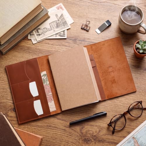 Eaasty A5 Genuine Leather Refillable Notebook Travel Journal, Light Brown - color: Light Brown