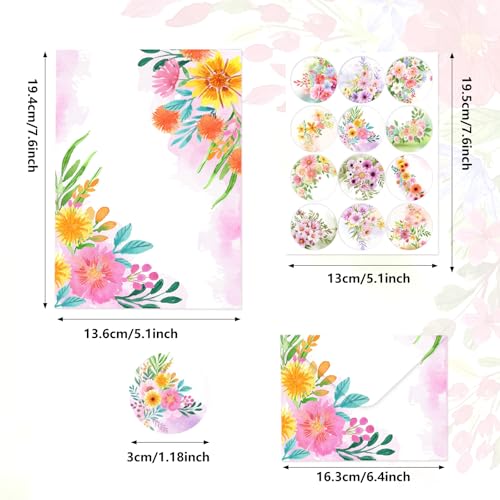 50 Pcs Stationery Paper Envelopes Set | Includes 24 Writing Paper & 24 Envelopes & 24 Stickers, Flower Floral Letter Writing and Stationery Paper Envelopes(6Style) - color: Wildflower 2