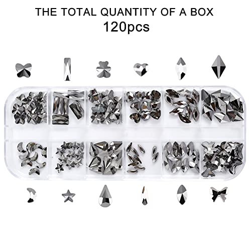 120 Pcs Black Crystal Flatback Rhinestones Set for Nail, Art, Crafts, Makeup, Tumblers Glitter Round with Tweezers and Picking Pen - color: Black-YP