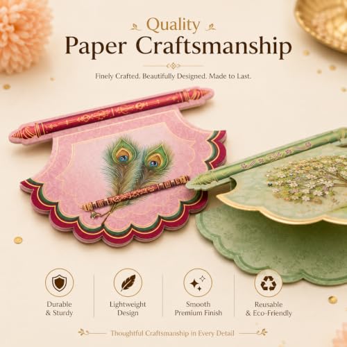 Fan Shaped Gift Envelopes Pack of 4, Decorative Money Envelopes for Wedding, Festival & Birthday Gifting, Elegant Designer Cash Covers with Traditional Pattern