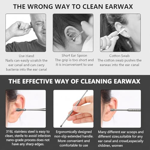 8 Pcs Ear Wax Removal Kit,Professional Double-Headed Ear Pick Earwax Removal Tools,316L Stainless Steel Ear Cleaner Curette with Cleaning Brush and Storage Box,Suit for Kid Adult(Silver) (Pack of 2) - color: Silver, size: Plastic Case (Pack of 2)