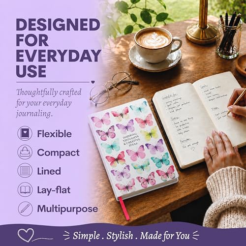 WORLD TRAVELER Eccolo A5 Lined Journal 256 Ivory Pages Lay Flat 6x8 - color: Butterfly