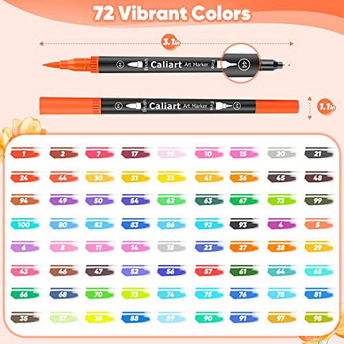 Caliart 72 Colors Double Tip Brush Pen Art Markers for Adult Coloring Books - color: Black, size: 1 Count (Pack of 72)