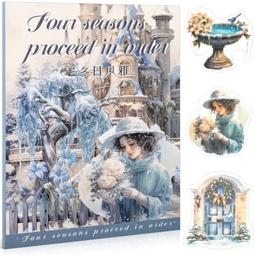 Winter Theme Sticker Scrapbooking Supplies for Junk Journal, 20 Sheets PET Stickers - Vintage Journaling Stickers, Ephemera Sticker Book Pre Cut(TZ-006-002) - color: Winter Theme Stickers