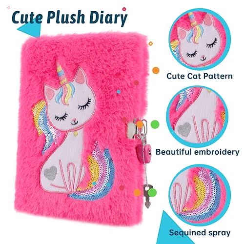 SuperStyle Lockable Cat Secret Diary, Journal Notebook for Girls Ages 6-8 - color: Multicolor
