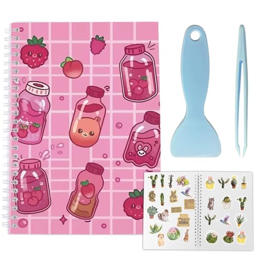 CRASPIRE Sticker Book 40 Pages Pink Strawberry Reusable Album Storage 8.26x5.82In Double-Sided Waterproof Blank Pasteable Notebook with Tools for Adults Release Paper Holder Saver Organizer - style: Drink