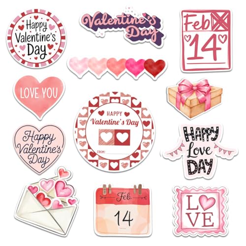 (12pcs-3in) Valentine Sticker Stickers Romantic Love Couple Quotes Gift Set - color: Vlt1, size: 3 Inches