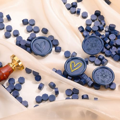 Yoption 360Pcs Navy Blue Sealing Wax Beads with 2 Spoons and 4 Tea Candles for Wax Seal Stamps, Cards, Wedding Invitations, Wine Packaging, Gift Wrap, Envelopes - color: Navy Blue