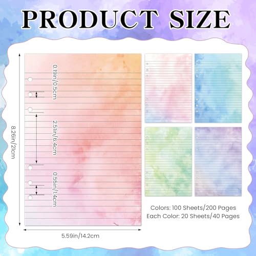 100 Sheets Gradient A5 Refill Papers for Planner Binder Insert with Pink Pu Leather Binder Cover, Refillable 6 Ring Binder Journal with 120GSM Thick Watercolor Notebook Fillers for Girls Women - color: Gradient A5 Notebook Binder
