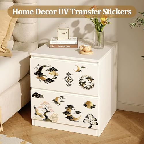 WANDIC 3 Sheets UV DTF Rub on Transfer Stickers for Craft,Clouds and Moon Theme Cup Warp Waterproof Decals Retro Decorative Transfers for Journal Cards Furniture Glass Wood DIY Crafts,15 * 30cm - color: Cloud and Moon