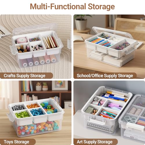 20Qt Stackable Storage Bin with Lid Tray Craft Box Organizer, 1Pack,WH | Clear Plastic Latching Boxes Organizers with Dividers Portable Containers for Arts & Crafts, Home Office Classroom Car Trunk - color: Clear White, size: 20QT-1Pack