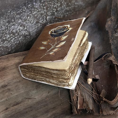 cuero Vintage Elegant Rose Leather Journal Floral Notebook Spiritual Growth Mystical Blossoming Golden Black Rose Diary for Women Girls Handmade Antique Notebook for Writing and Gifting 5x7 inches - color: Cappuccino Brown