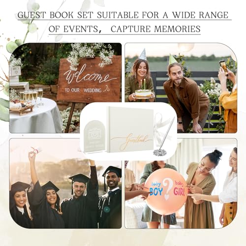 Affrolling Wedding Guest Book Set, Memory Photo Guest Book,Ivory - color: Ivory