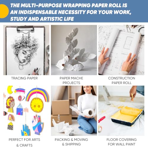 White Wrapping Paper Craft Kraft Paper Roll 15" x 450",Bulletin Board Paper - color: White, size: 15 x 450 Inch