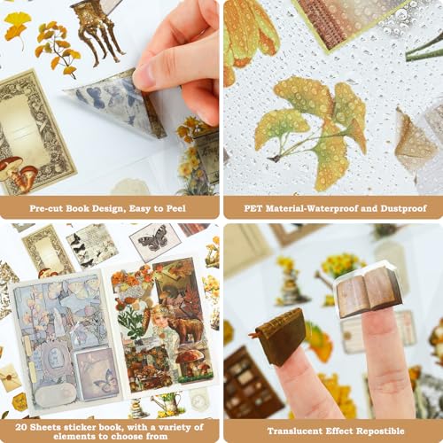 Vintage Scrapbook Stickers, 20 Sheet Vintage Flower Sticker for Scrapbooking, journaling DIY Crafts Laptops，Card Making, Ephemera Pre Cut (Orange Autumn Scenery) - style: Orange Autumn Scenery